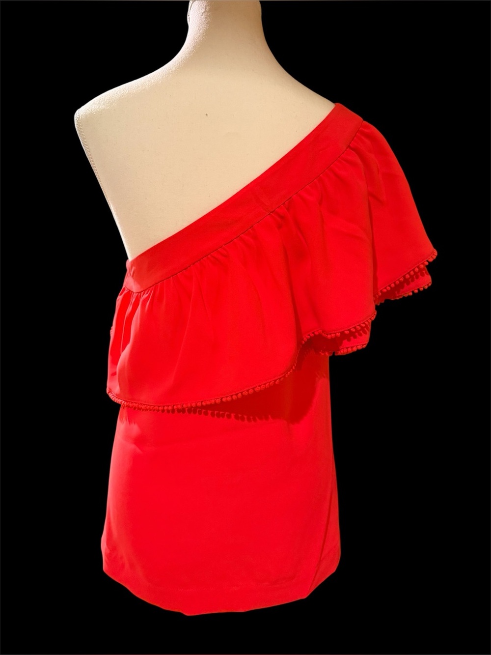 Trina Turk One-Shoulder bright Orangish Red Ruffle Top